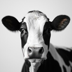 Realistic cow closeup portrait with detailed black white fur
