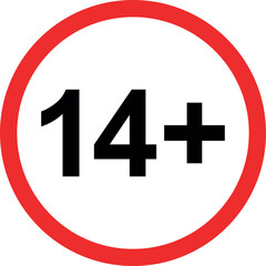 Obraz premium age restriction 14 plus sign. content warning symbol for mature audience, gaming, movies, and apps
