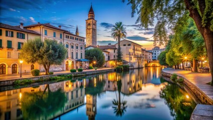 Serene Evening Reflection in Pordenone with Vibrant Colors