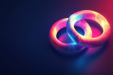 Exploring the Mystical Connection of Chemical Bonds through Glowing Rings on Dark Background