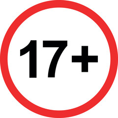 age restriction 17 plus sign. content warning symbol for mature audience, gaming, movies, and apps