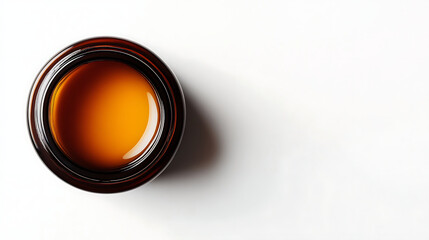 Clean mock up of amber jar with lid on white background minimalist design aesthetic product presentation
