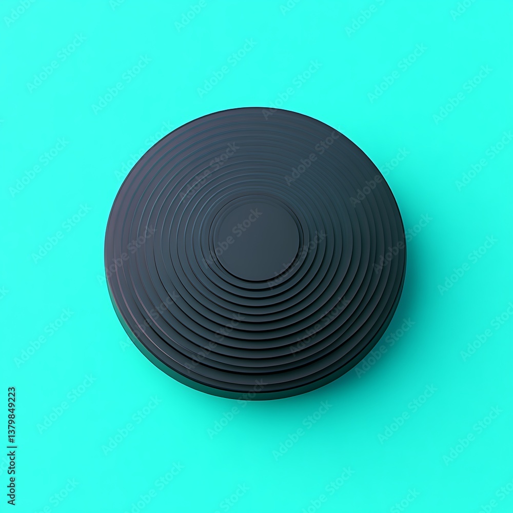 Poster dark circular object on turquoise background