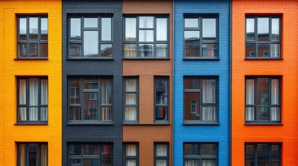 Fototapeta premium Colorful apartment building facade with multiple windows