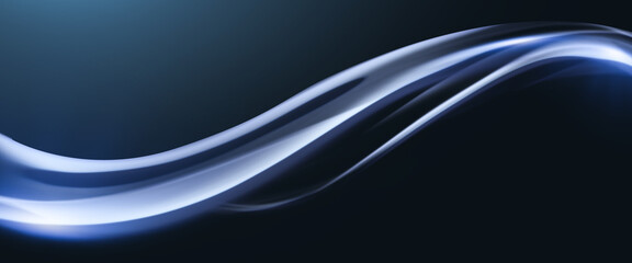 Abstract wave design with light blue and white on a dark background.