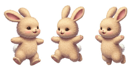 Fototapeta premium Running Cartoon Easter Bunnies on White Background for Graphic Design