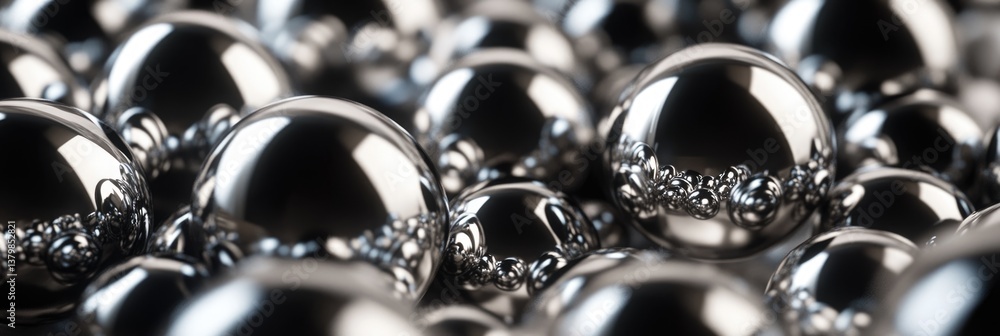 Aufkleber a close up of many shiny silver spheres. the spheres are all the same size and are arranged in a pat