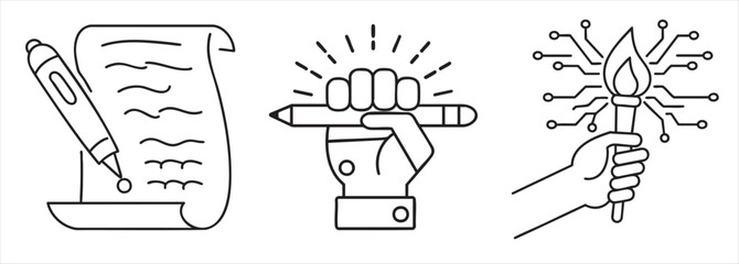 Illustration of creative concepts: writing, innovation, and inspiration.