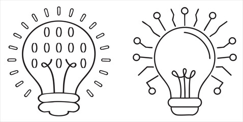 Light bulb illustrations with different designs and glowing effects.
