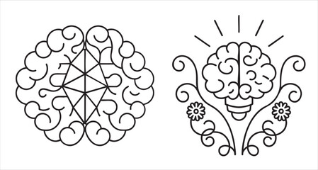 Illustration of decorative brain designs with floral and geometric elements.