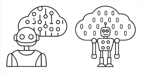 Illustration of robots with digital thought patterns above their heads.