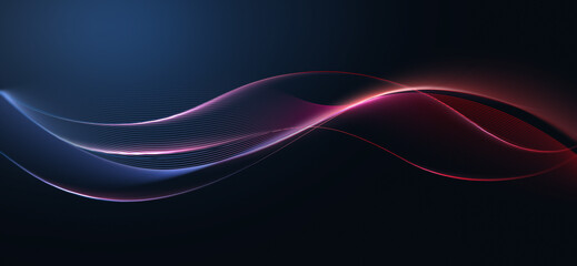 Abstract waves of light in blue and red on a dark background.