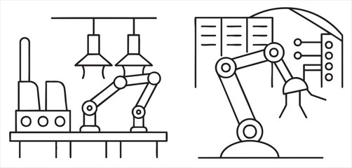 Industrial robots in a factory setting, showcasing automation and technology.