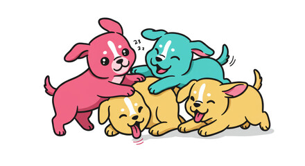 Fototapeta premium Cartoon Puppies Playing Together with Happy Expressions and Bright Colors
