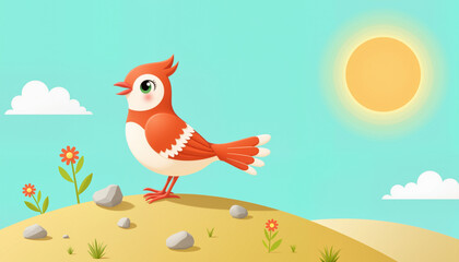 Obraz premium Bird as compass on sunny hilltop, directional symbolism