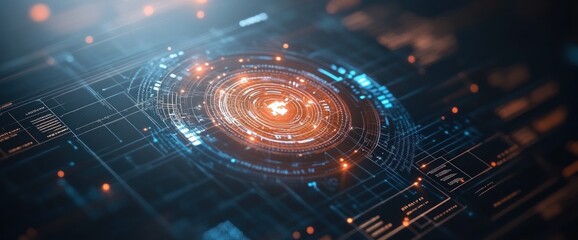 Futuristic digital interface with glowing concentric circles