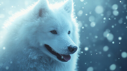 Obraz premium Frosted Floof Majesty – Samoyed Beaming in Snow Globe Perfection