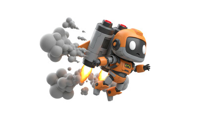 Flying Robot with Jetpack Cartoon Character Ready for Space Adventures