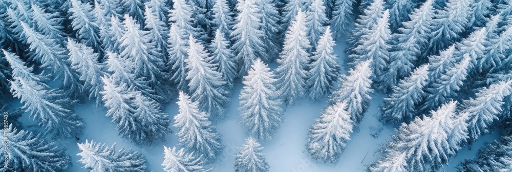 Poster a snowy forest with many trees covered in snow. the trees are tall and spread out, creating a peacef