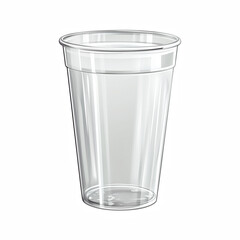 Realistic illustration of empty transparent plastic cup with smooth surface and light reflections, isolated on transparent background.