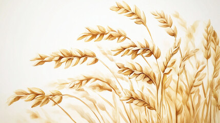 Oat grains, oats isolated watercolor painting, realistic cereal plant, seeds. Agriculture harvesting wholegrain product