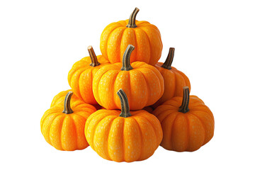 Obraz premium A pyramid arrangement of bright yellow pumpkins with brown stems isolated on white transparent background. Symbolizing autumn, harvest, and seasonal decoration