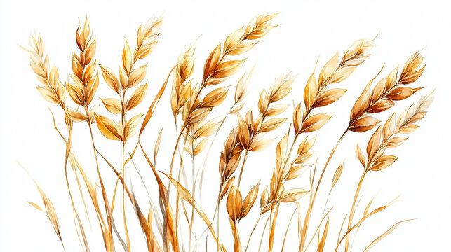 Oat grains, oats isolated watercolor painting, realistic cereal plant, seeds. Agriculture harvesting wholegrain product