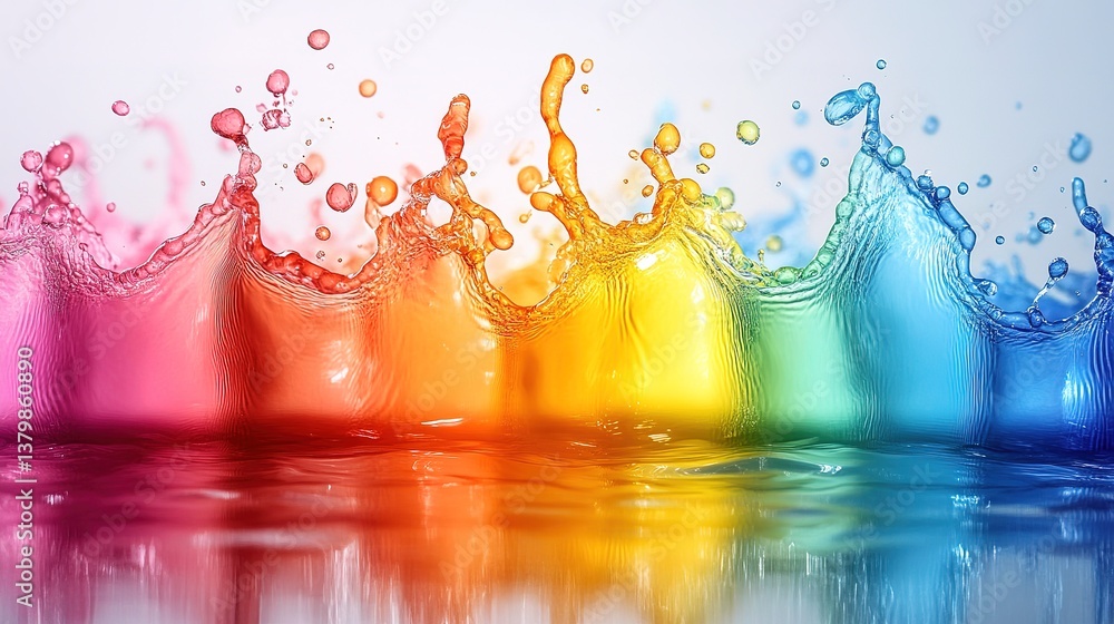 Poster vibrant rainbow spectrum water splash creating dynamic visual effect