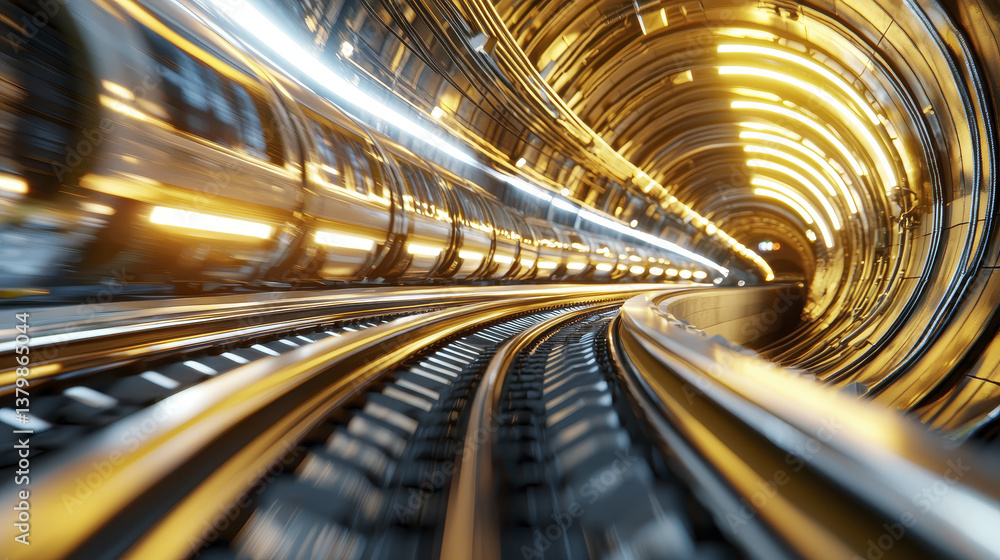 Aufkleber futuristic tunnel with glowing lights and curved tracks creates dynamic and immersive atmosphere, ev