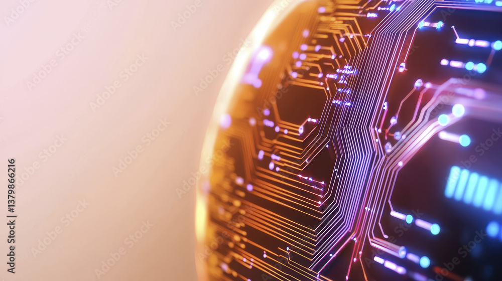 Poster abstract circuit board design with vibrant colors and intricate patterns, showcasing technology and 