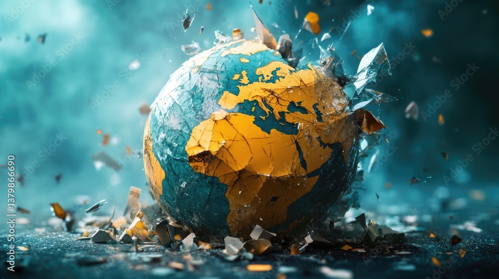 Poster a broken globe with a piece of paper that says 