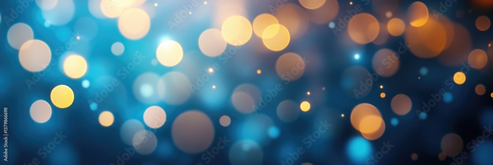 Poster a blue and orange background with many small circles. the circles are of different sizes and colors.