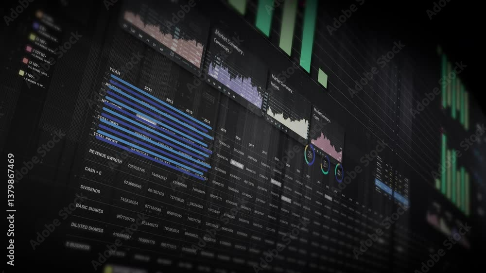 Poster Dynamic data visuals for business info graphics, animated charts, and data-driven insights for a business meeting mock-up. Explore the world of trading, stock exchanges, and crypto