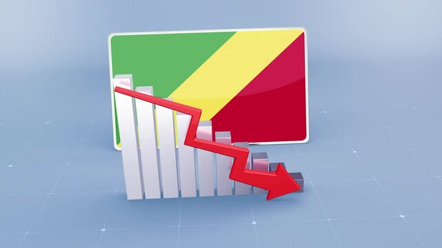 Congo Republic Country Flag and Bar Chart Graph Showing Decreasing Values a Red Arrow Economic Crisis Concept. Flag of the Congo Republic