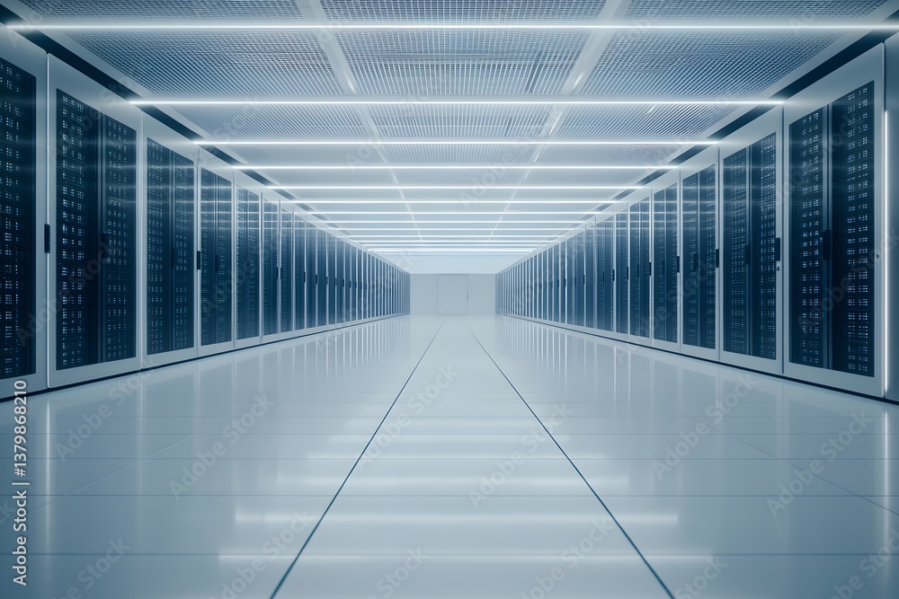 Aufkleber a futuristic control room within a data center, featuring high-tech servers and digital displays, of