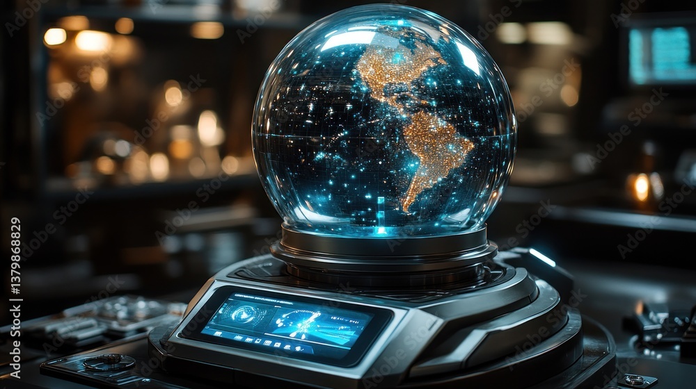 Aufkleber futuristic globe on a rotating display stand