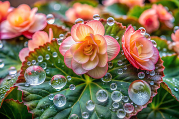 Fototapeta premium A begonia with translucent petals that inflate slightly when wet