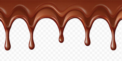 realistic dark liquid  chocolate dripping and flowing down from the top, isolated on white background