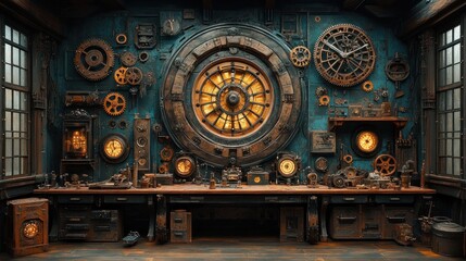 Steampunk workshop interior