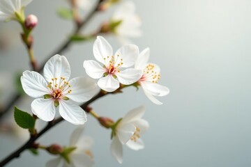 Obraz premium Delicate white blossoms against pure backdrop, bloom, petal