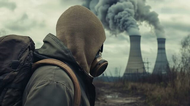 A lone survivor navigates a desolate, post-apocalyptic landscape filled with abandoned nuclear power plants