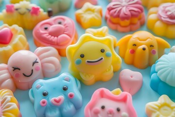 Fototapeta premium Adorable Animal-Shaped Jellies: Sweet Treats in Vibrant Colors, Delightful Desserts for Every Occasion, Crafted with Care and Skill, Featuring Cute Designs. A Fun and Festive Culinary Creation.