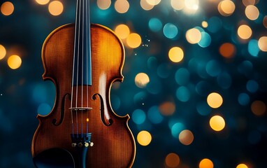Violin Serenade Warm Wood Against Twinkling Lights