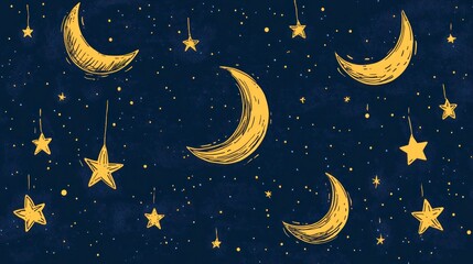 Naklejka premium Night Sky with Moons and Stars