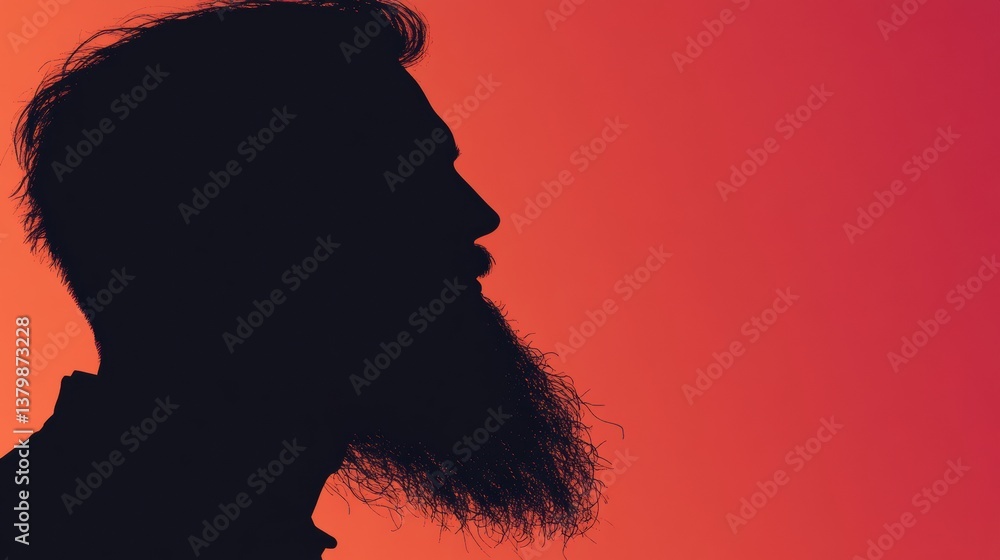 Aufkleber elegant beard silhouette against a vibrant gradient background with ample space for text or branding
