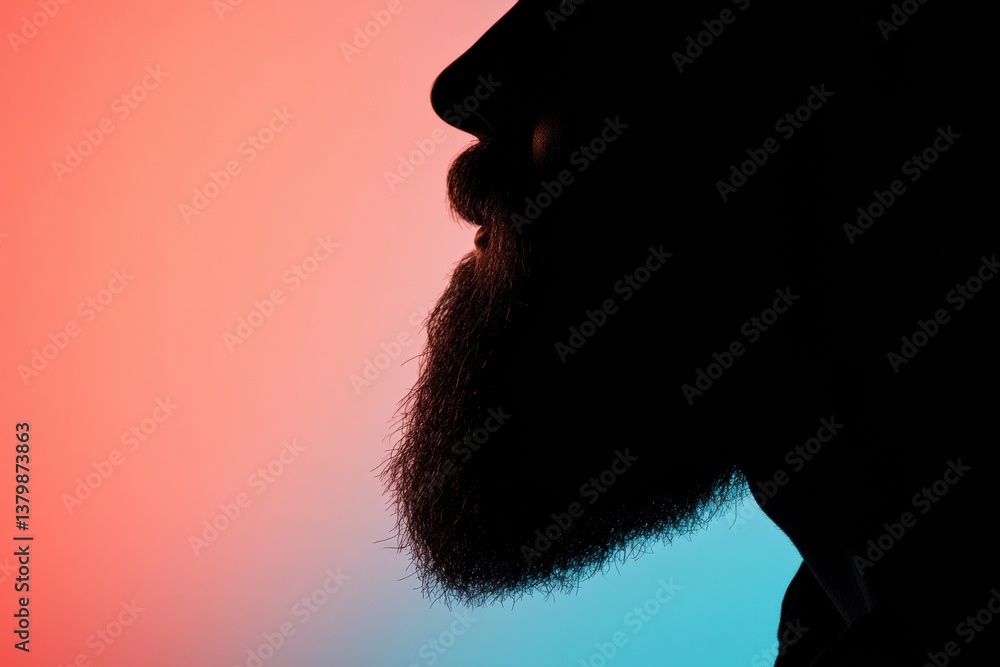 Poster unique abstract silhouette of a beard against a vibrant gradient background with space for text over