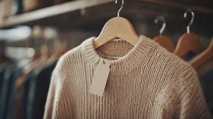 Fototapeta premium Beige sweater on a hanger in a shop