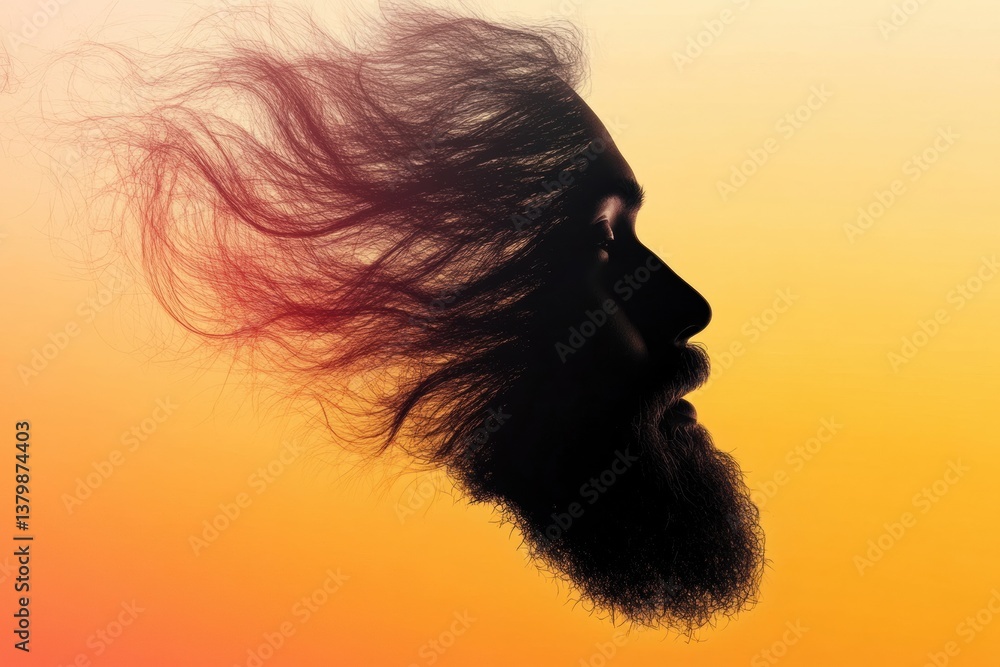 Aufkleber abstract silhouette of a beard against a vibrant gradient background with space for text