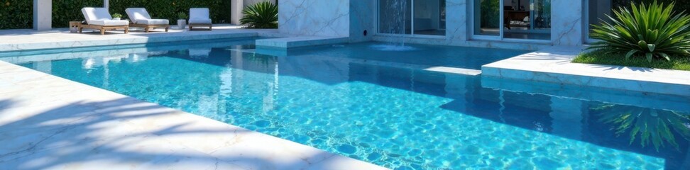 Blue and white marble stone with a water feature, texture, water feature
