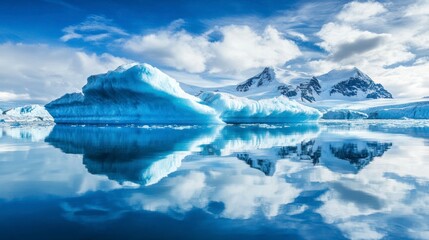 Icebergs reflecting a vibrant sky